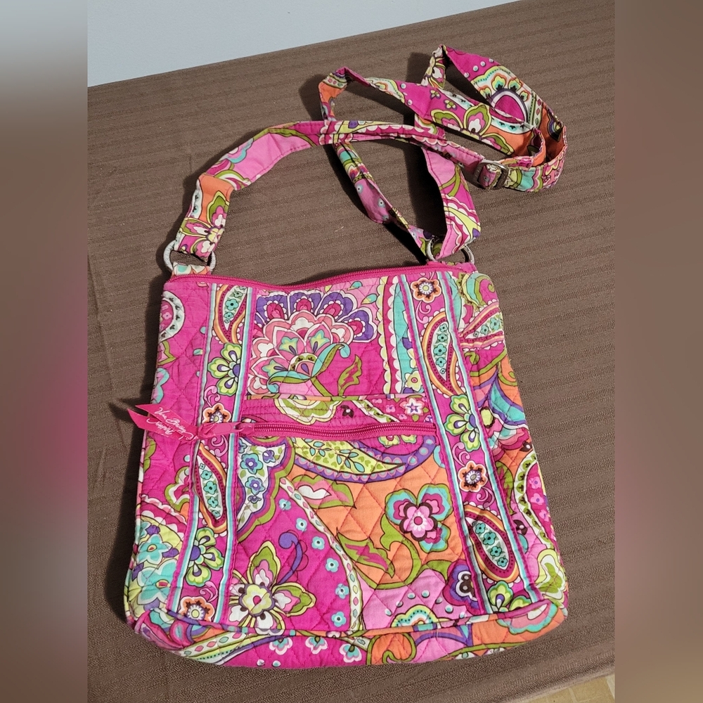 Vera Bradley Vibrant Pink and Green Paisley Crossbody Bag